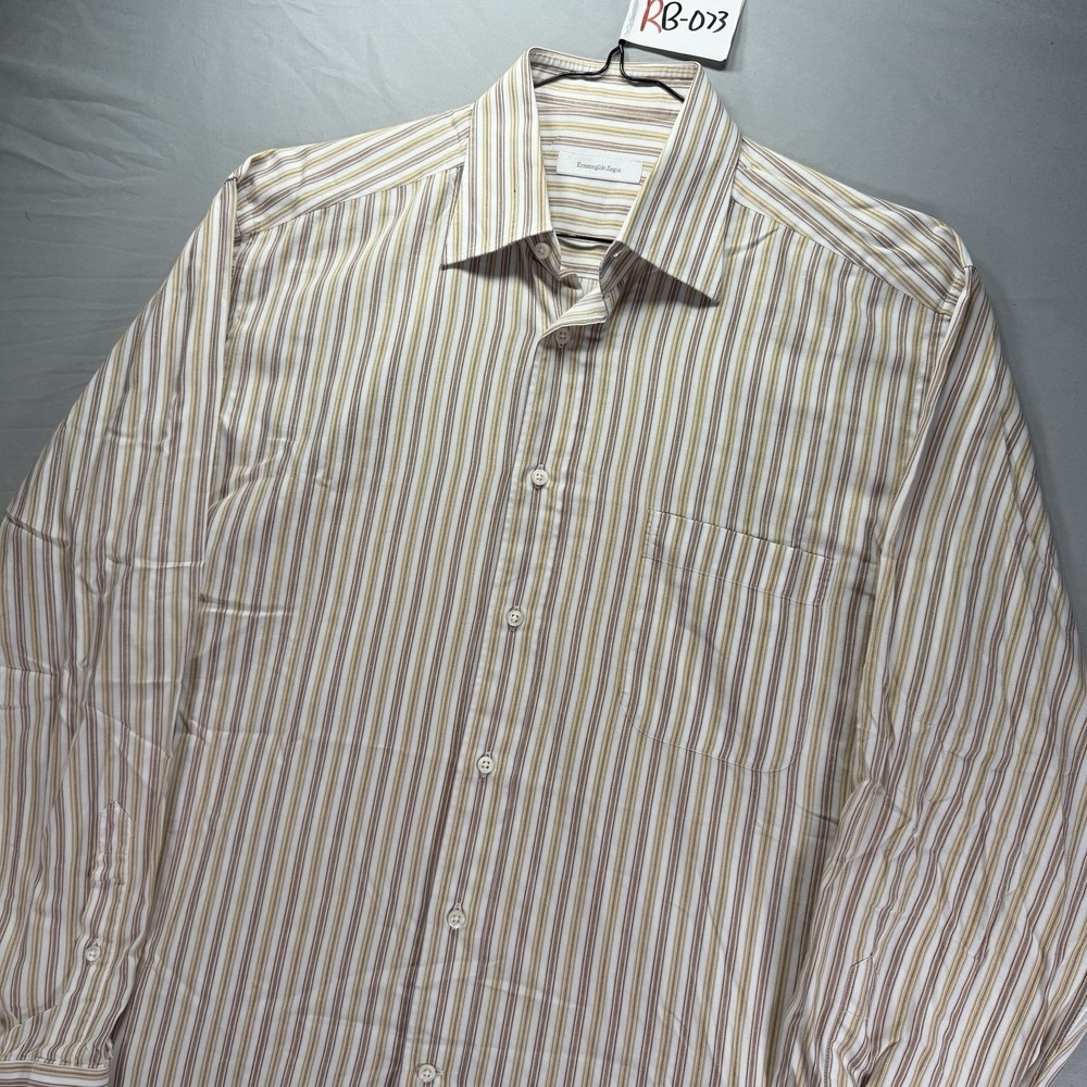 Ermenegildo Zegna Dress Shirt Mens 16 Multicolor Striped Long Sleeve Button Up